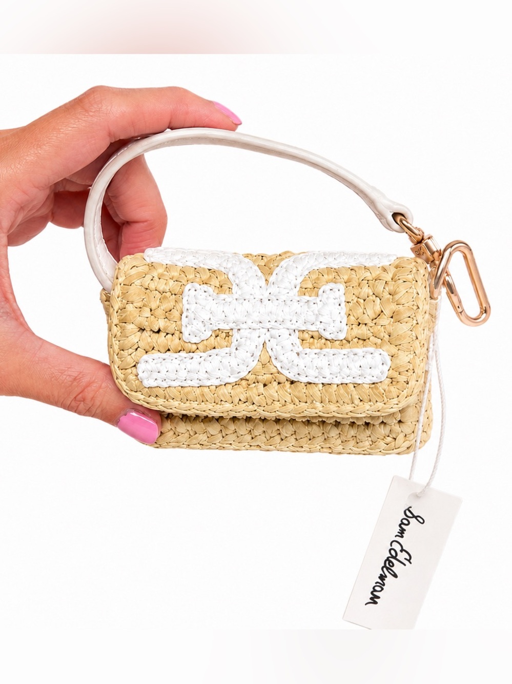 Sam Edelman Straw Mini Top-Handle Bag with White Trim 🤍👜
